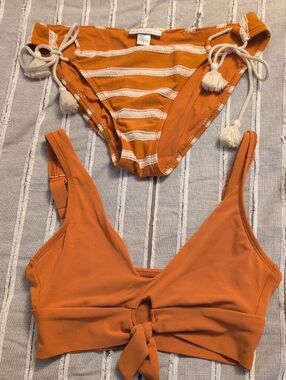 Robin Piccone Orange and Cream Striped Bikini Bottoms  & Top
